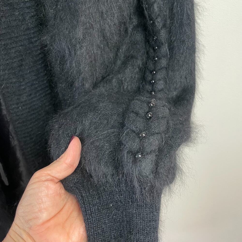 Vintage 90s Angora Open Front Cardigan Sweater Jacket‎ Beaded Statement Japandi - Picture 6 of 11
